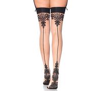Leg Avenue 1109 Bas Transparents Ornés de Talon Cubain avec Couture à l'Arrière Taille Unique 34-40