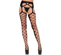 Leg Avenue 177822001 Collant Porte-Jarretelles Opaque avec Résille Criss Cross à l'Avant Noir Taille Unique 36-40