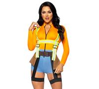 Leg Avenue 2 PC Nailed It Construction Worker, includes zip up romper and reflective garter harness with tool pockets.