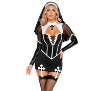 Leg Avenue 2 pièces Holy Hottie, comprend une robe porte-jarretelles avec des accents croisés et une habitude de religieuse, noir/blanc, taille M