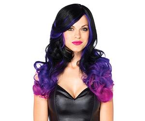 Leg Avenue - 261122039 - Accessoire pour Déguisement - Perruque - Modèle 2611 - Long Tie & Die - Taille Unique - Noir/Mauve