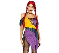 Leg Avenue 3 PC Darling Rag Doll, includes patchwork dress with adjustable lace ups and tattered skirt, detachable clear straps, and skull head choker