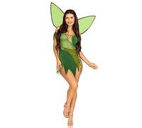 Leg Avenue 3 PC Forest Fairy, includes patchwork dress with adjustable lace ups and tattered skirt, leaf accents, detachable clear straps, and shimmer fairy wings