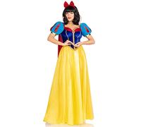 Leg Avenue 3 PC Royal Miss Snow, includes classic velvet and satin long ball gown with braided gold trim and stay up collar, detachable velvet cape, and bow headband
