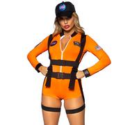 Leg Avenue 3 PC Space Commander, includes zip-up romper with badge accents, garter harness, and matching hat.