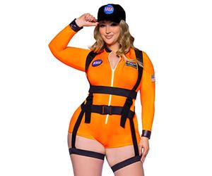 Leg Avenue 3 PC Space Commander, includes zip-up romper with badge accents, garter harness, and matching hat.