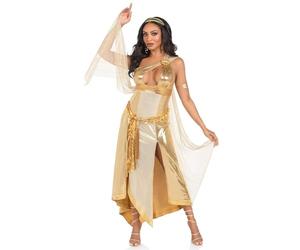 Leg Avenue 3 pièces Golden Goddess, comprend une robe asymétrique scintillante avec une boucle à une épaule et une bordure en ruban, doré, taille M