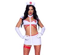 Leg Avenue 4 PC Heartstopping Nurse, includes strappy cut-out dress with snap detail, gloves, headband, and garter.