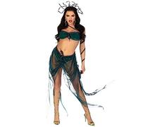 Leg Avenue 4 PC Medusa, includes iridescent asymmetrical bra top with stuffed snake accent, skirt with built in panty and snake waist, arm wrap, and wired glitter snake headband
