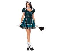 Leg Avenue 4 PC Victorian Maid, includes striped dress with jewel accent and built in petticoat, lace trimmed apron, collar, and head piece