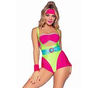 Leg Avenue 5 PC 80s Workout Hottie, includes bandeau, suspender romper, belt, wrist bands, and headband.