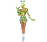 Leg Avenue 5 PC Beam Me Up Babe, includes metallic lame crop top, iridescent clear skirt, high waist brief, alien gloves, and eye headband