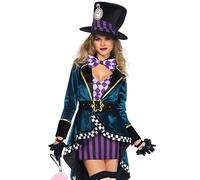 Leg Avenue 5 Pc Delightful Mad Costume with Tank Dress, Velvet Jacket, Belt, Bow Tie, Hat Adult Sized, (Multicolor), Größe: L (EUR 42-44) Femme