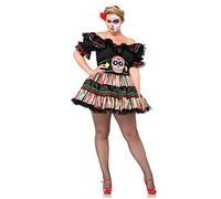 Leg Avenue - 85293x09119 - Déguisement pour Adulte - Modèle 85293x - Costume Taille Plus Poupée Jour des Morts - 3x-4x - Noir/Multicolore
