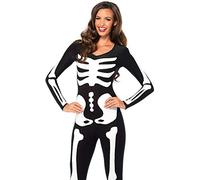 Leg Avenue - 8534602007 - Déguisement pour Adulte - Modèle 85346 - Combinaison Motif Squelette Fluorescent - Taille M - Noir/Blanc