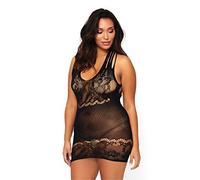 Leg Avenue 86089Q Mini Robe Opaque sans Couture en Dentelle Florale Noir Taille Plus 42-46