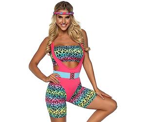 Leg Avenue 86888-10102 80's Cardio Cutie, 4 Pc Includes Bodysuit, Bandeau, Belt, Headband, Medium, Multicolor Halloween Déguisement Femme, Women, Multicolore, M