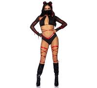 Leg Avenue 87104-01101 5 Pc Lethal Ninja, Includes Strappy Wrap-Around Bra Top With Attached Mesh Gloved Shrug, V-Cut Bottoms, Leg Wraps, Face Mask, And Matching Hair Ties, Small, Black/Red, Multi