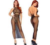 Leg Avenue 88019 Robe Longue Halter Multi Résille Noir Taille Unique EUR 34-38