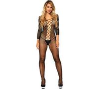 Leg Avenue 89223 Bodystocking Résille sans Coutures à Manches Longues Noir Taille Unique 36-40