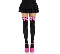 Leg Avenue Bas Autoportant en Nylon avec Nœud Taille Unique Noir/rose Foncé