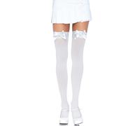Collants sexy blanc à nœud avec jambières sexy en nylon - Taille: Taille unique 1, Couleur: Blanc