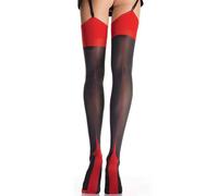 Leg Avenue Bas-jarretière à Talon Cuban Noir-Rouge