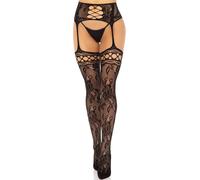 LEG AVENUE - BAS JARRETIÈRE DENTELLE FLORALE NOIR