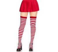 Leg Avenue Bas rayés en nylon pour femme, blanc/rouge, taille unique
