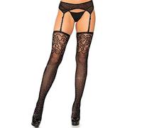 Leg Avenue Bas Résille avec Strass/Top en Dentelle Jacquard Noir Taille Unique
