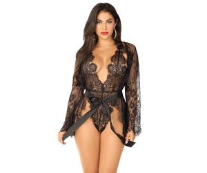 Leg Avenue Body en Dentelle Florale avec String Robe Assortie/Cravate en Satin Noir Taille M