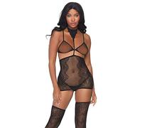 Leg Avenue Body en Résille avec Effet Laçage à l'avant/Bas Attachés Noir Taille Unique