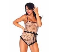 Leg Avenue Body Imprimé Étoiles Bordé de Dentelle avec/Ruban à Nouer Blanc Noir Taille M