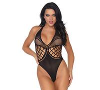 Leg Avenue Body String Multi Résille avec Col Halter Noir Taille Unique