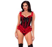 Leg Avenue Bodysuit avec Armatures et Volants, Accent Noeud - Taille M - Noir & Rouge