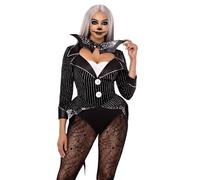 Leg Avenue Bodysuit Halloween Baddie en Velours Rayé - Taille S - Noir