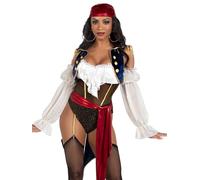 Leg Avenue Buccaneer Beauty Lot de 2 body porte-jarretelles avec queue en brocart de velours, ceinture attachée à la taille et foulard, multicolore, taille L
