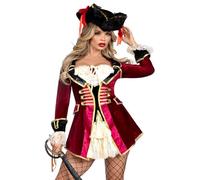 Leg Avenue Capitaine pirate captivante, dispose d'une robe manteau en velours avec corsage paysan noué sur le devant et accents de volants en dentelle, multicolore, taille 1X-2X