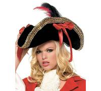 Leg Avenue Chapeau De Pirate Avec Bordure Dorée Et Nœuds, Noir-Rouge-Or