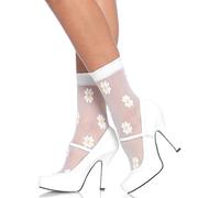 Leg Avenue Chaussettes Transparentes avec Marguerites Blanc/Jaune Taille Unique