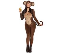 Leg Avenue Cheeky Monkey Lot de 2 combinaisons en velours ultra doux avec fermeture éclair banane et fesses de singe coquines, queue filaire et bonnet d'oreille, marron, taille XL