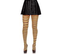 Leg Avenue Collant Nylon Rayures (Noir/Orange)
