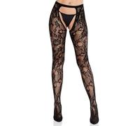 Leg Avenue Collants à œillets en dentelle rose avec dos ouvert pour femme, noir, taille unique, Noir, Taille unique