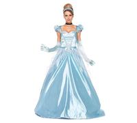 LEG AVENUE Costume classique Cendrillon pour femme - Ensemble robe de bal | Ensemble de princesse 3 pièces : magnifique robe de bal turquoise avec tulle pailleté, serre-tête élégant et collier noir.