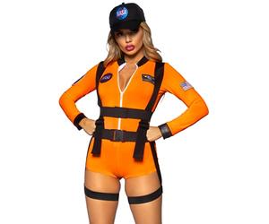 Leg Avenue Costume de commandant de l'espace 3 pièces pour femme avec barboteuse, porte-jarretelles, chapeau