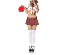 Leg Avenue Costume De Fille D'École 4 Pièces Blanc Rouge Vert