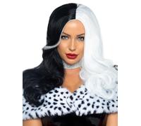 LEG AVENUE Deux Tons Long Ondulées Dalmatiens Villain Halloween Costume Perruque