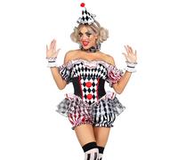 Leg Avenue Darling Harlequin 4 pièces, comprend une robe à volants avec des accents de pompons, des volants au poignet, des volants au cou et un bandeau de chapeau, multicolore, 1X-2X