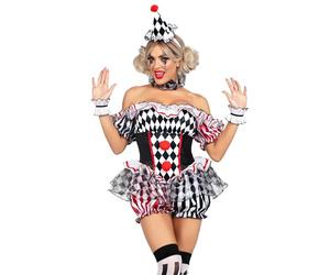 Leg Avenue Darling Harlequin 4 pièces, comprend une robe à volants avec des accents de pompons, des volants au poignet, des volants au cou et un bandeau de chapeau, multicolore, 1X-2X
