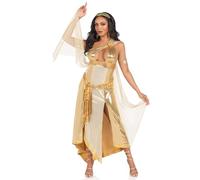 Leg Avenue Déesse dorée 3 pièces, comprend une robe asymétrique scintillante avec une boucle à une épaule et une bordure en ruban, doré, taille S